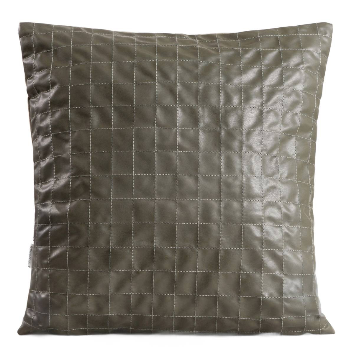 Poszewka KATAD z ekoskóry z ozdobnymi przeszyciami zielona 45x45cm HOMLA