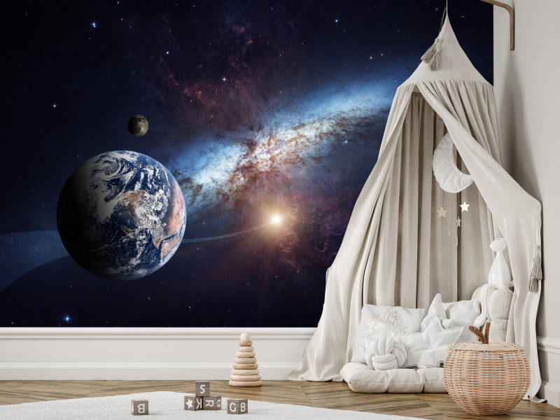 Fototapeta Planety na tle galaktyki spiralnej 100x70cm