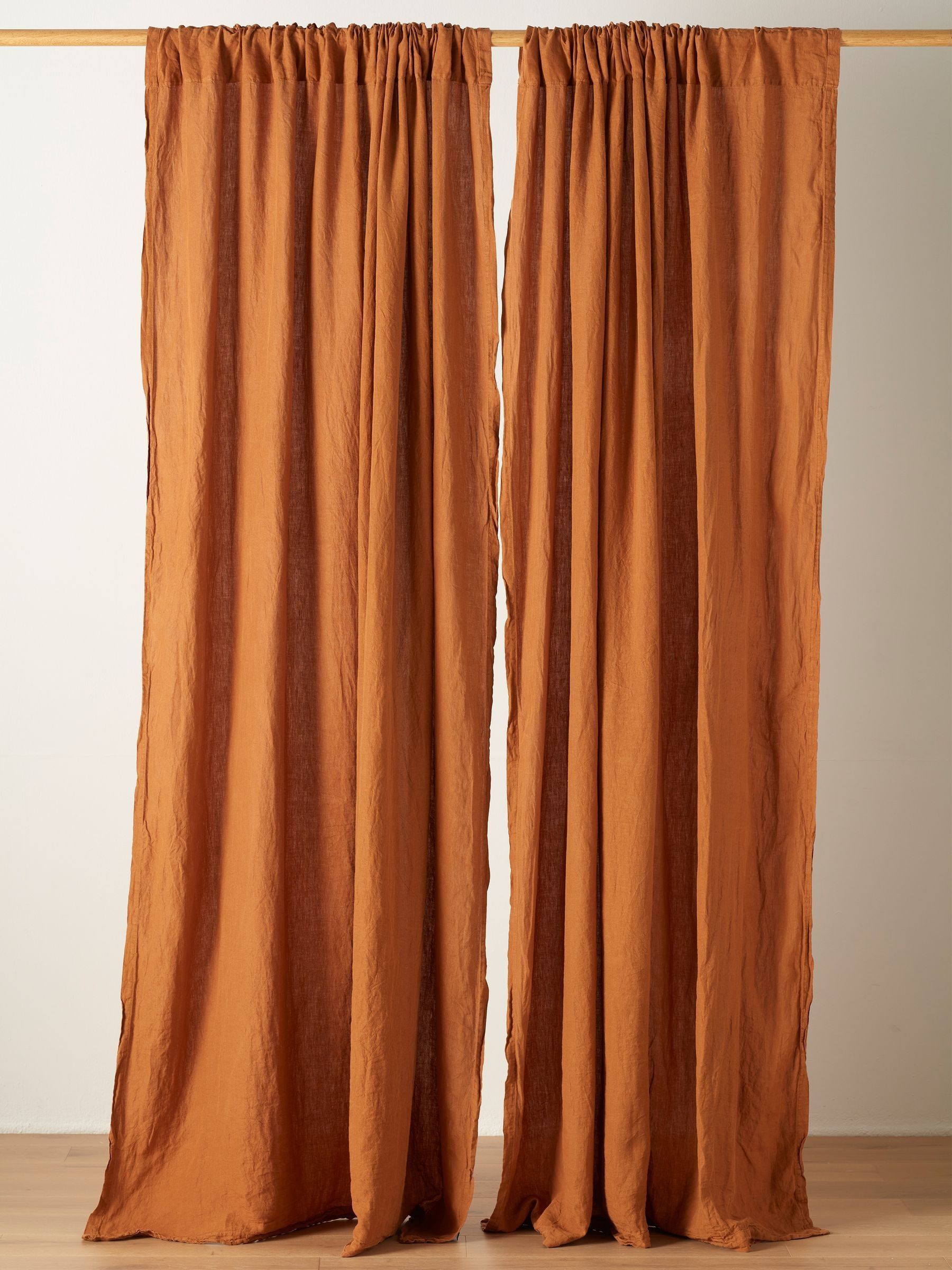 Secret Linen Store Amber 100% Linen Loop Top Slot Header Single Curtain