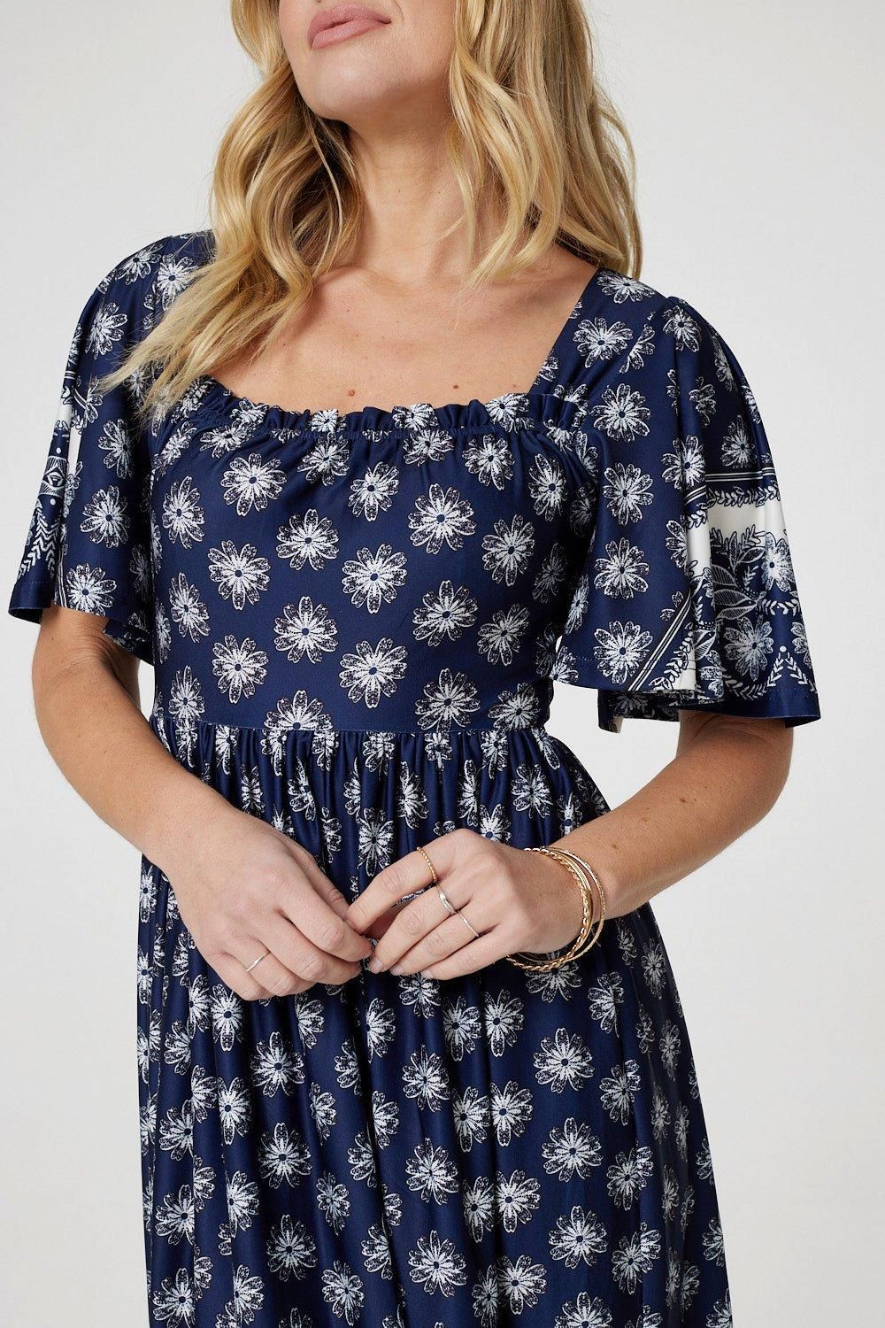 Izabel London Printed 1/2 Batwing Sleeve Midi Dress