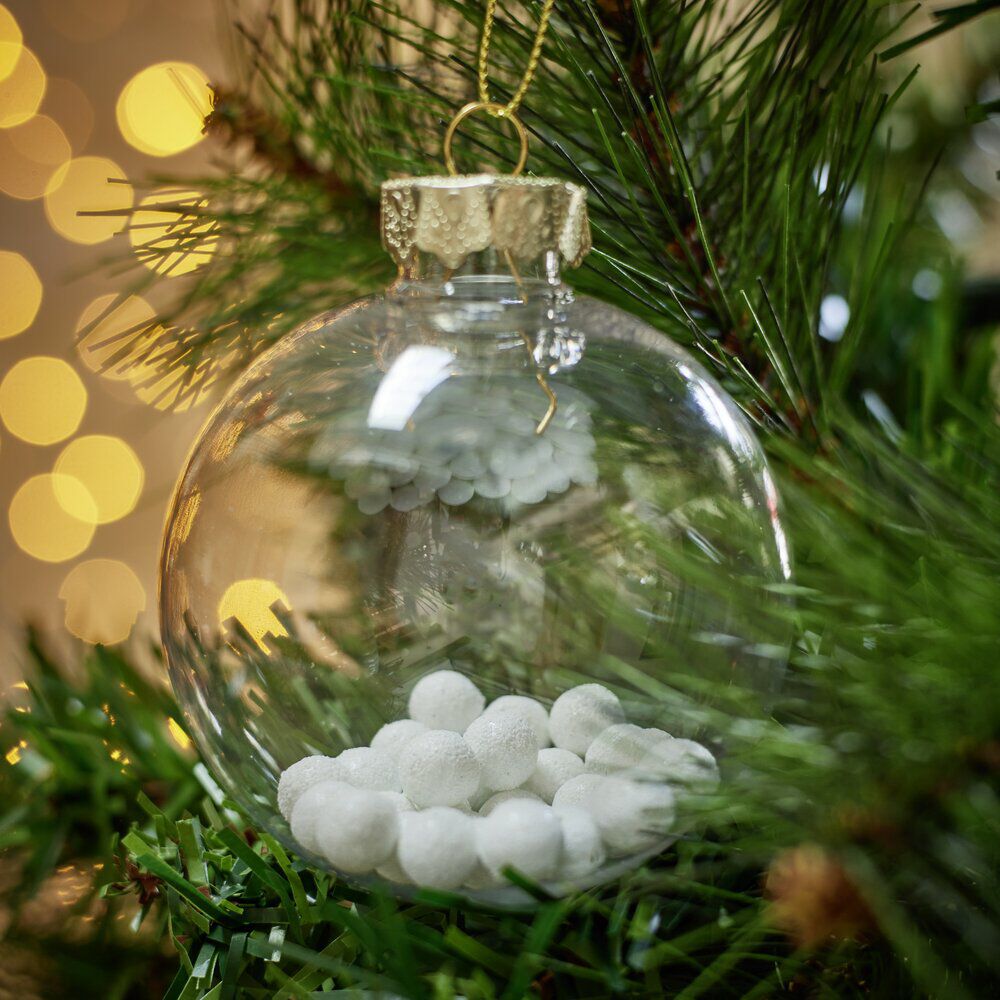 Boule de No&euml;l plastique transparent avec billes Ø8cm (4 modèles)