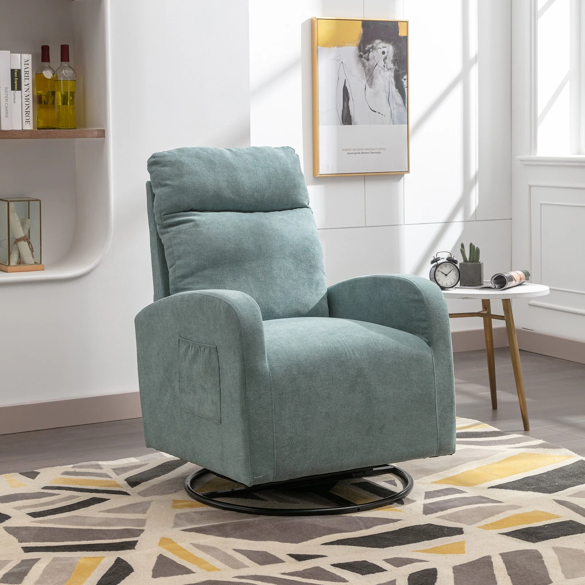 Modern 26.77 High Back Upholstered Swivel Glider Chair with One Left Bag