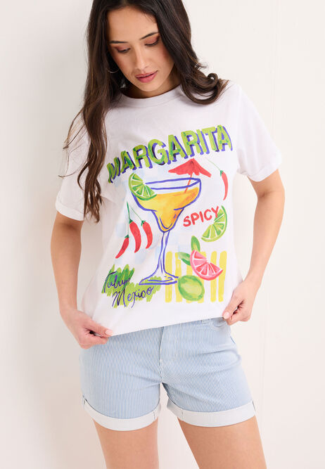 Womens White Spicy Margarita Cotton T-Shirt
