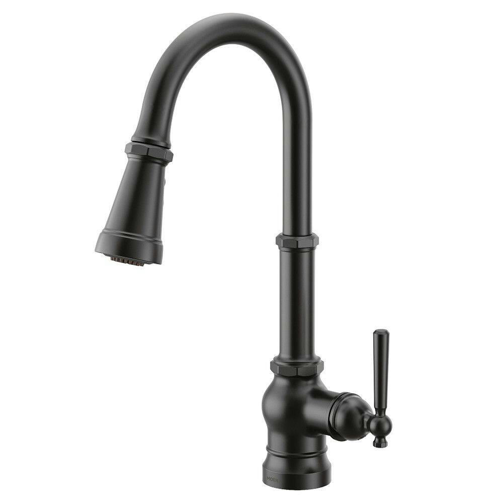 Moen® Paterson Single Handle High Arc Pull Down Kitchen Faucet with Power Boost, Matte Black