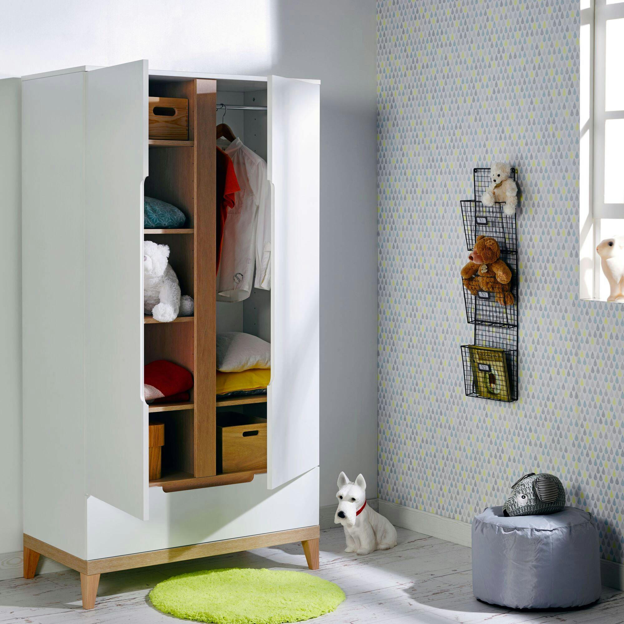 SOLANGE - Armoire 2 portes avec tiroir effet bois Blanc