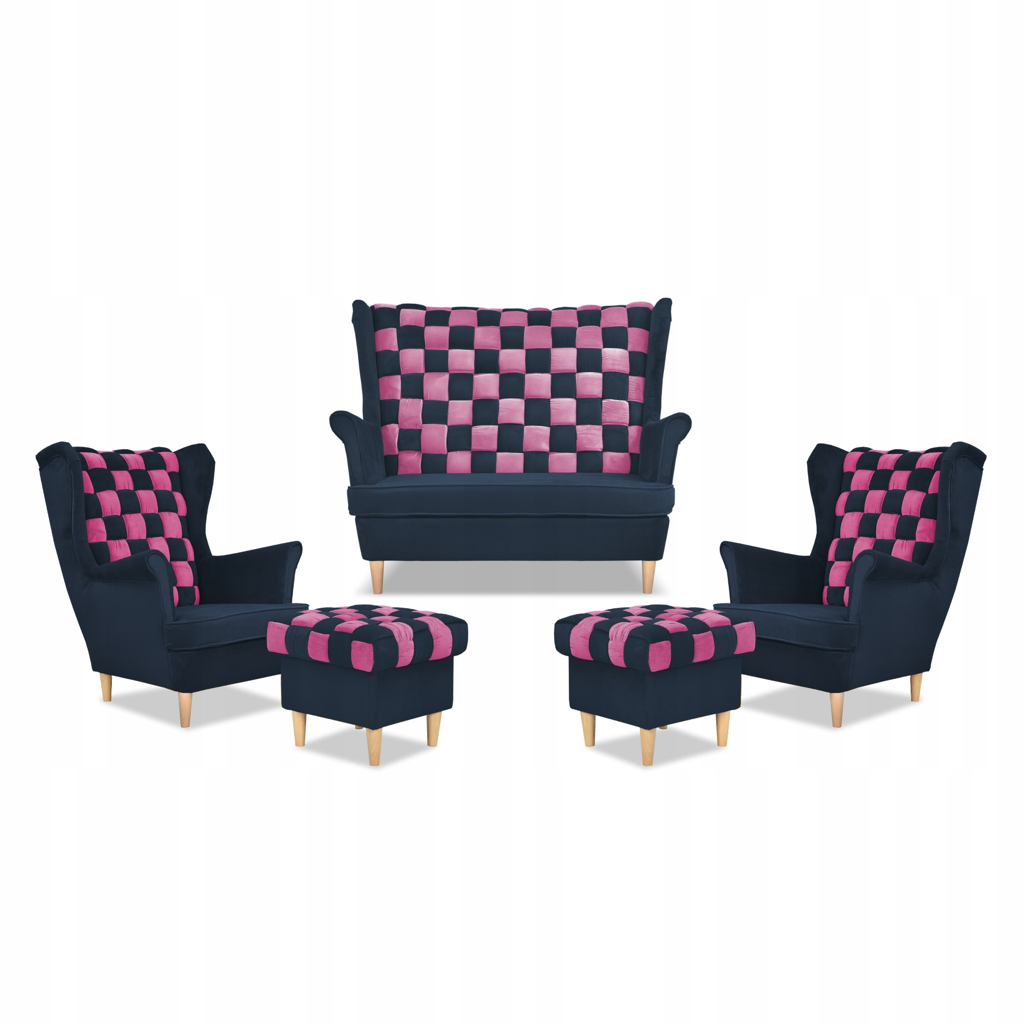 Zestaw uszak CAROL DUO sofa fotele pufy Family Meble granatowo - różowy
