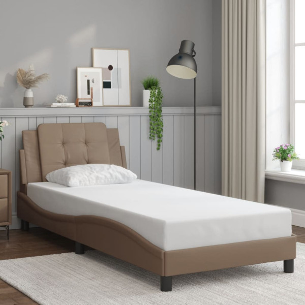 Łóżko tapicerowane rama łóżka ze stelażem brąz skóra sztuczna 80x200 cm