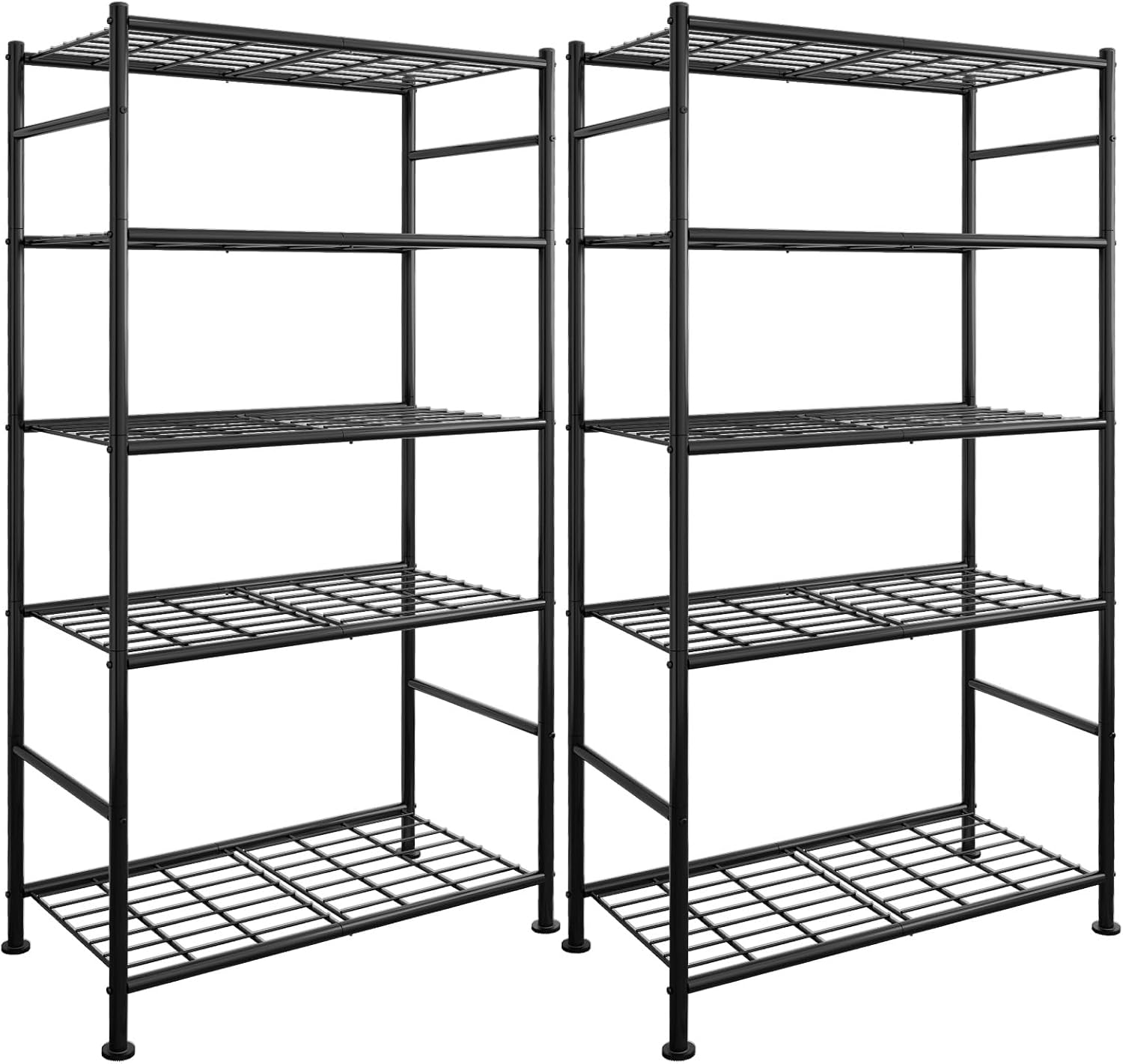 Sakugi Storage Racks - 2 Pack, 5-Tier Freestanding Steel Shelving Units with Reinforced Frame, Adjustable Garage Organization Shelves for Warehouse, Basement, Workshop, 33.5 x 12.6 x 72, Black