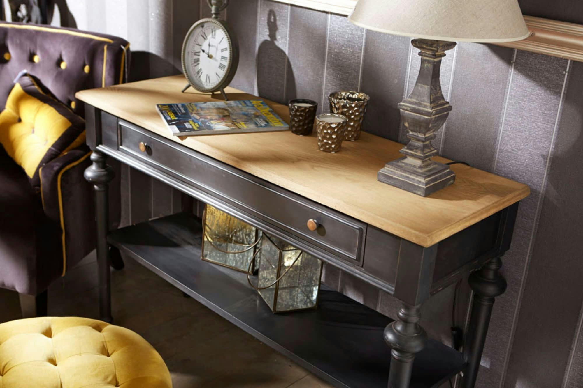 NEYLA - Console en bois double plateau et 1 tiroir