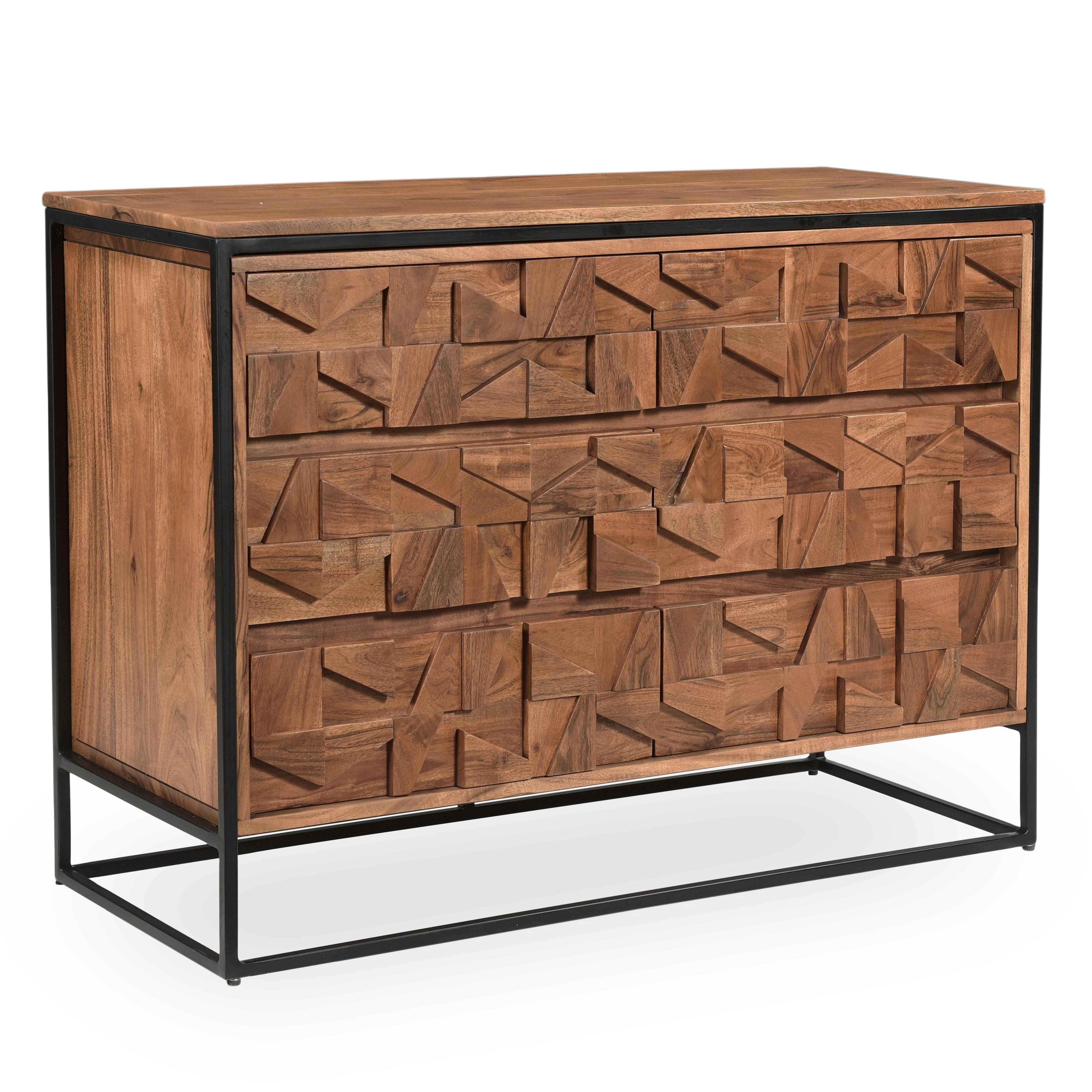 LETELS - Commode double avec 6 tiroirs en acacia massif