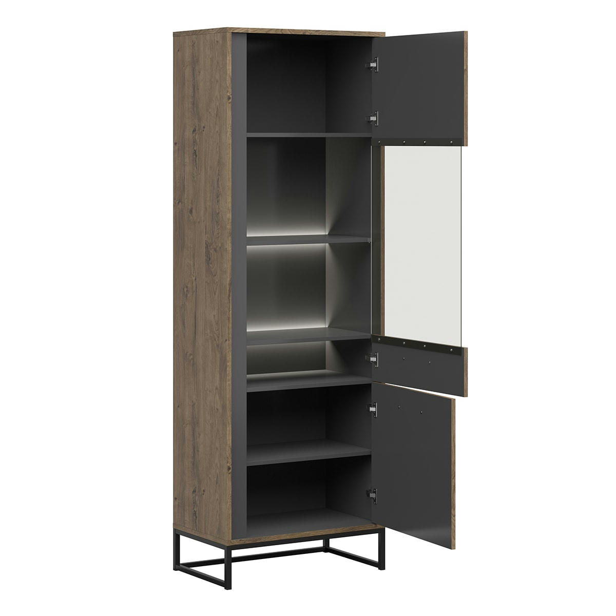 - Vitrine 1 porte ouverture droit avec led naturel et gris anthracite