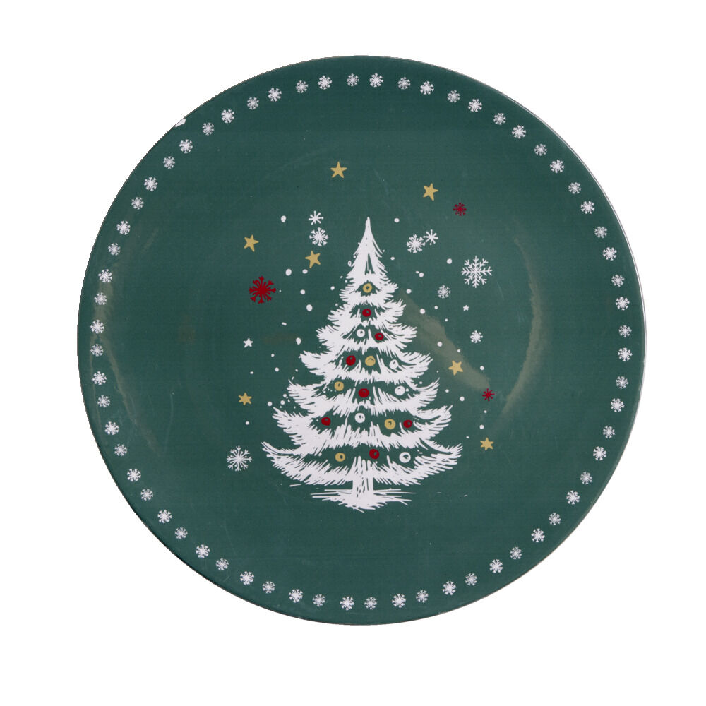 Sous assiette ronde plastique vert motif sapin de No&euml;l Ø33cm