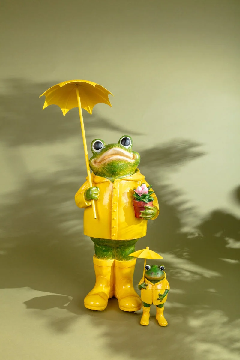 X-Large Frog with Yellow Umbrella & Wellies