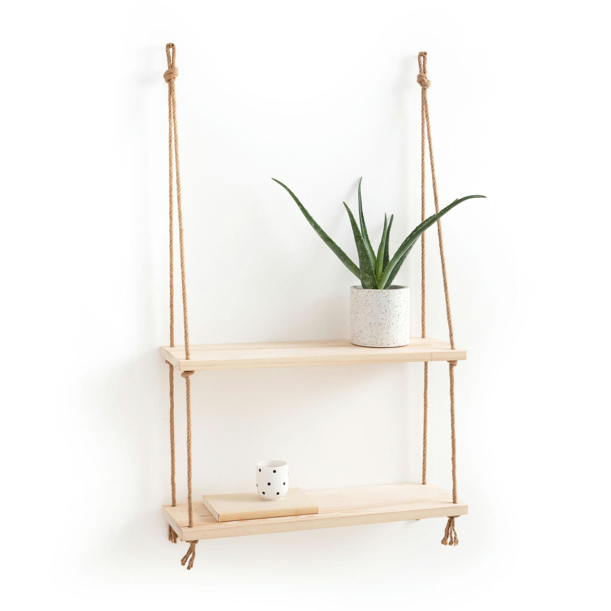 Etagère murale double en pin et sisal L60cm, Mareo