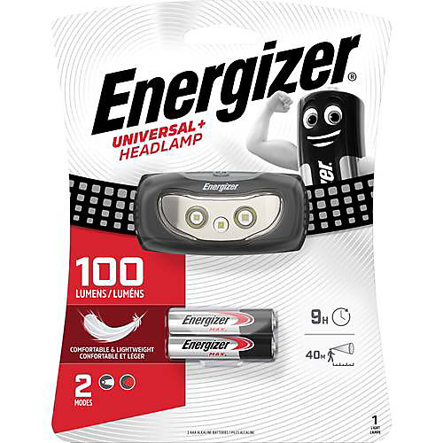 Lampe frontale LED Energizer Universal Plus à piles, 100 lm, 9 h, noire