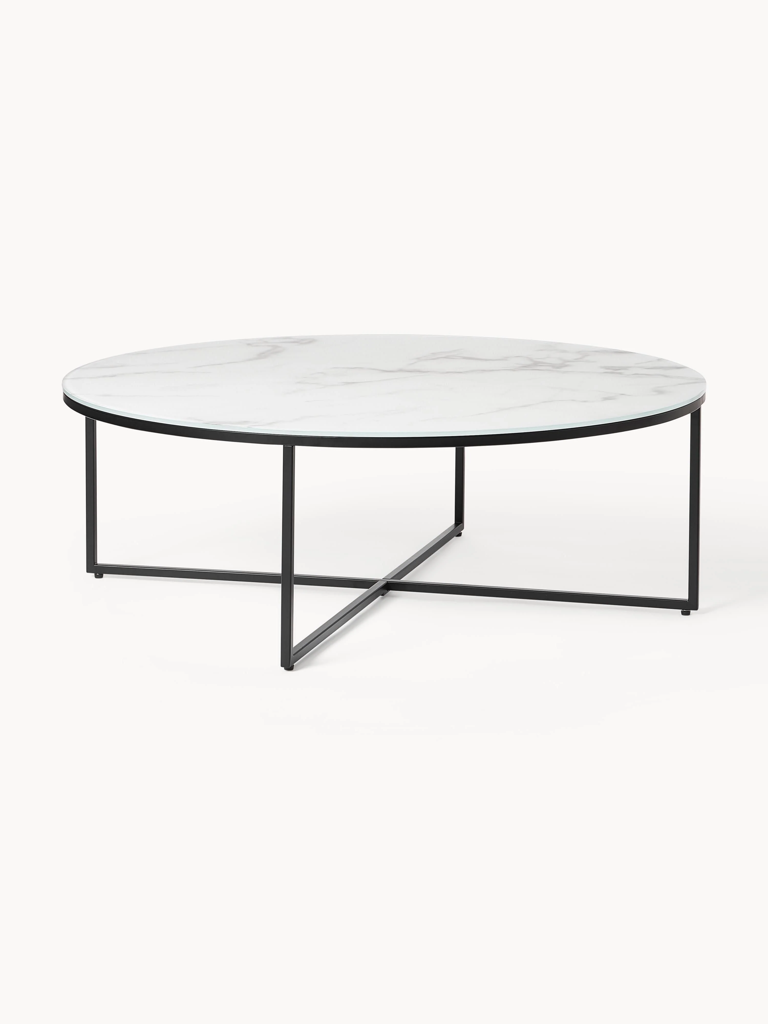Runder XL-Couchtisch Antigua mit Glasplatte in Marmor-Optik