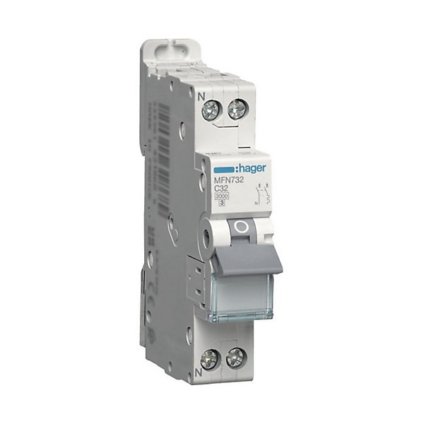 Hager Disjoncteur PhaseplusNeutre 32A 3kA Courbe C bornes à vis 1 Module MFN732