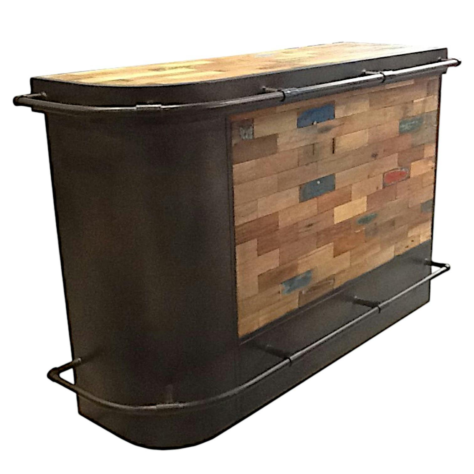 Meuble bar bois recyclé arrondi à gauche 164x60 CARAVELLE