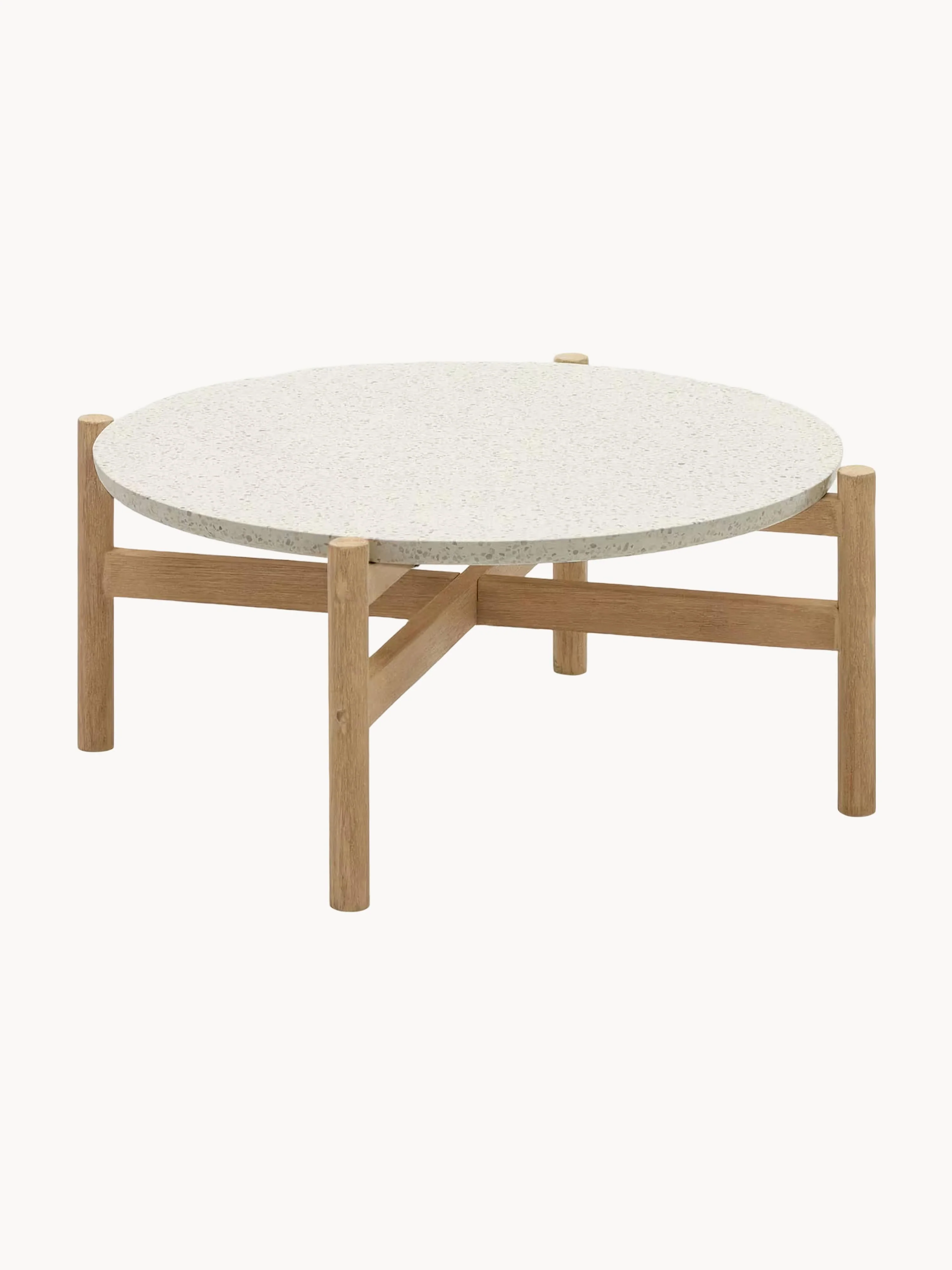 Runder Garten-Beistelltisch Pola aus Terrazzo und Eukalyptusholz