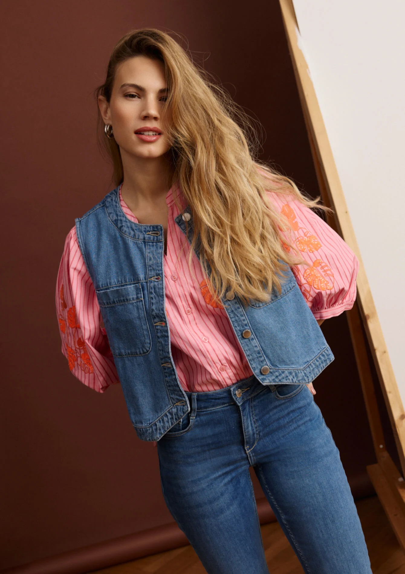 Mouwloze denim gilet