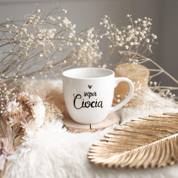 Biały Kubek Porcelanowy 300 ml - Super Ciocia i Złote Serce