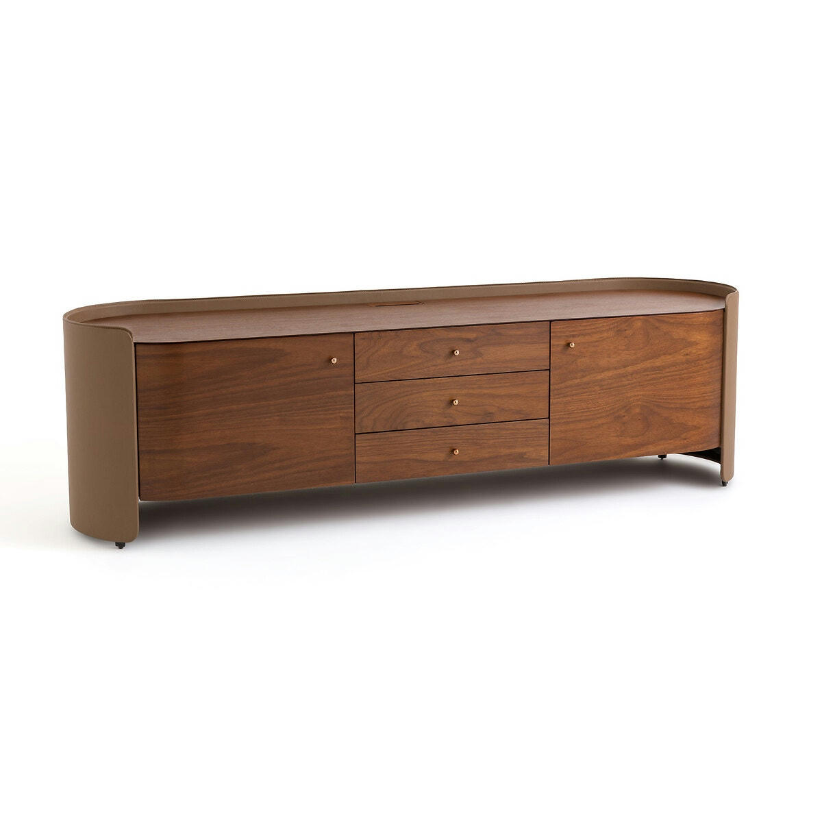 Meuble télé hifi noyer/cuir, Firmo