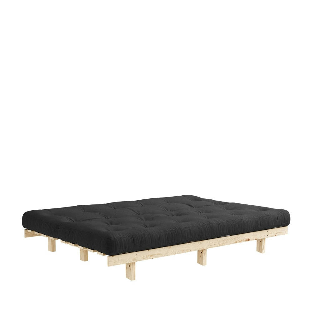LEAN - Canapé convertible en bois naturel et tissu gris foncé