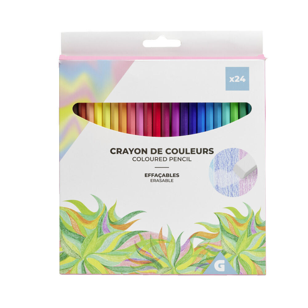 Lot de 24 crayons de couleur effaçables