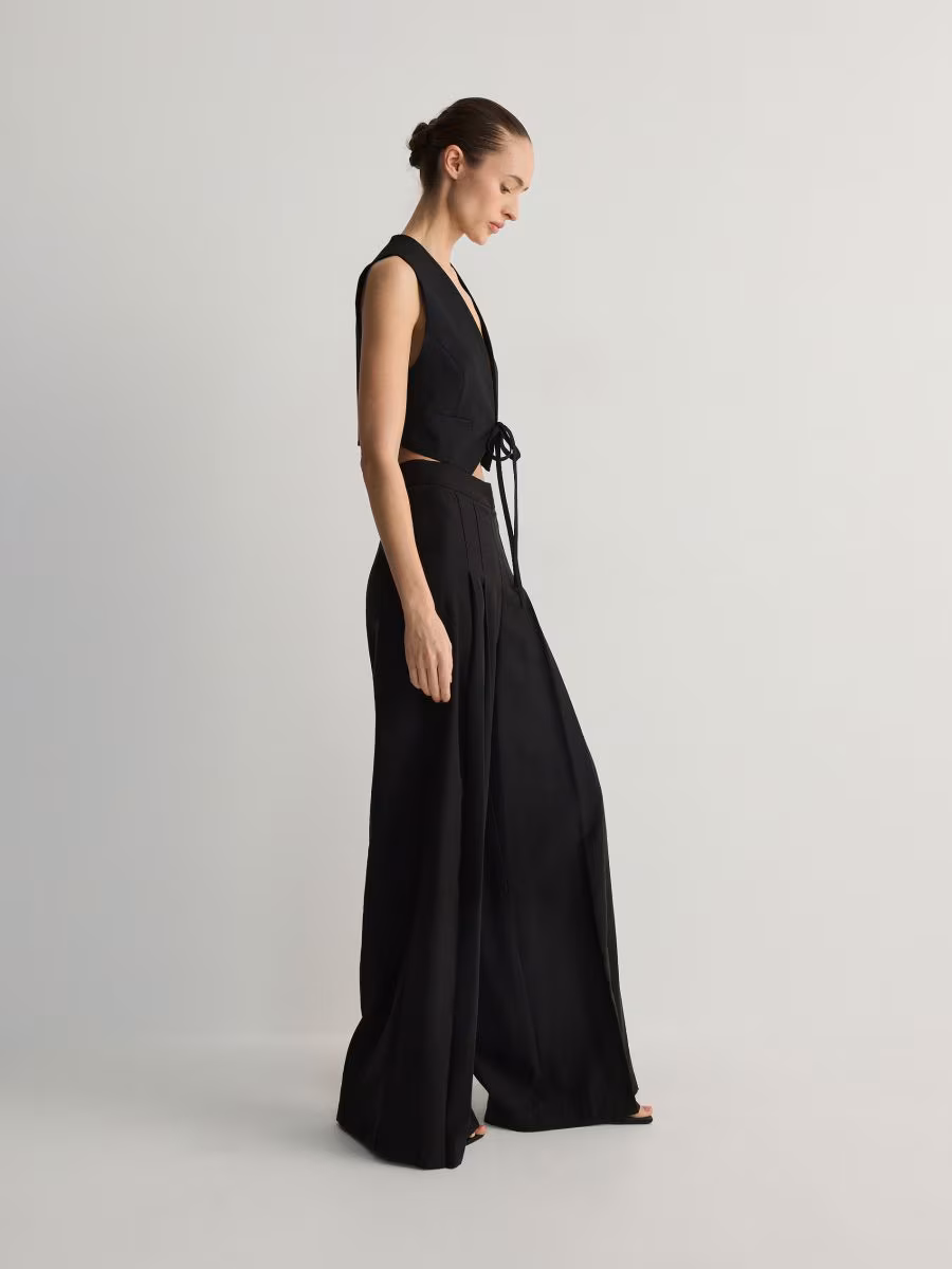 Viscose Rich Wide Leg High Waist Trousers