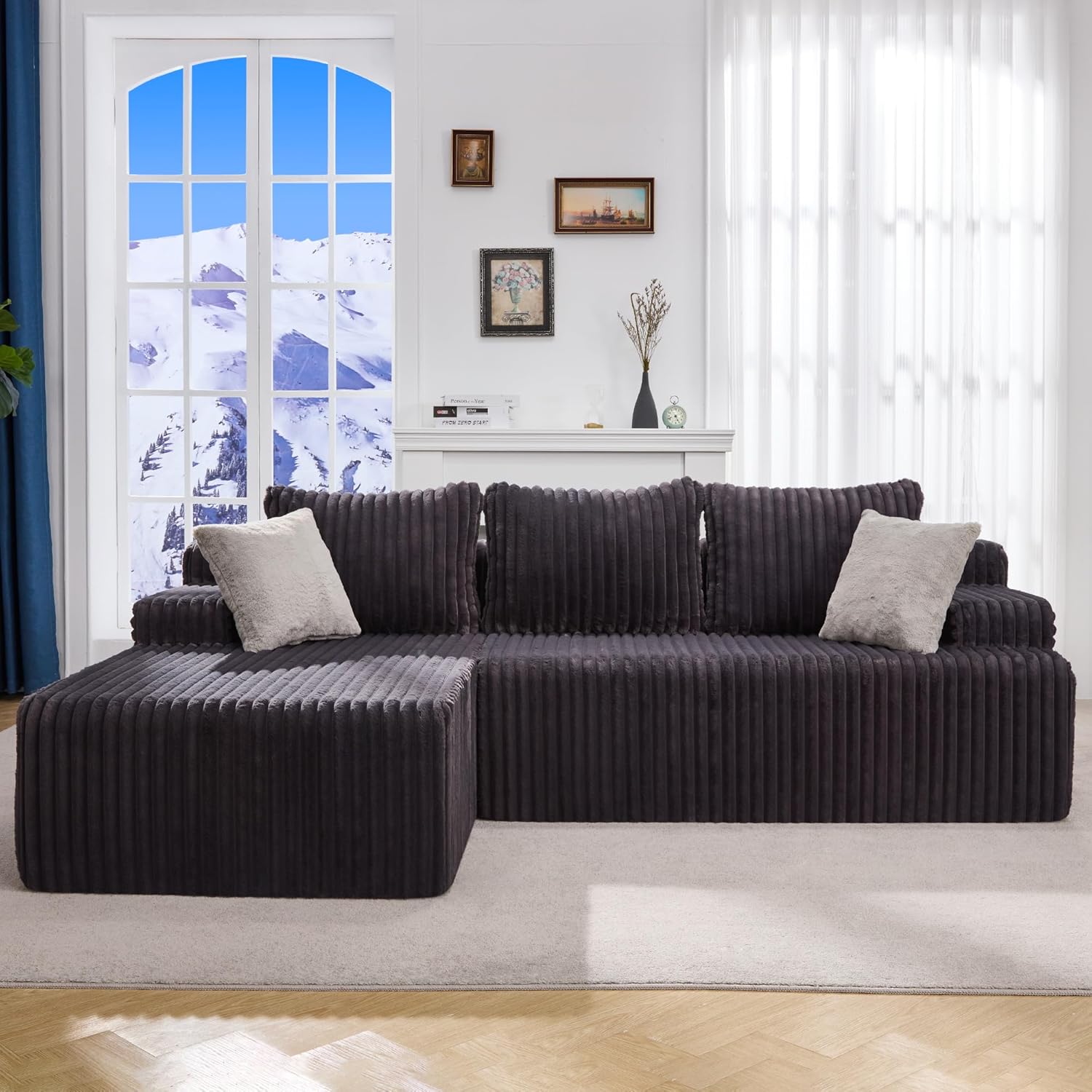 Hobestluk Modular Sectional Sofa Couches L-Shape Couch 3 Seat Modular Sofa Memory Foam Sectional Couches for Living Room, Cloud Couch with Oversized Chaise (96 Left Facing Chaise)