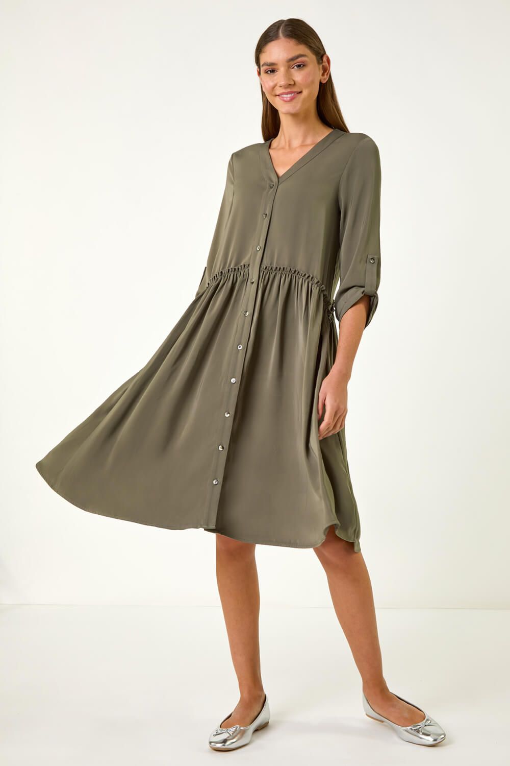 Roman Satin Drop Waist Smock Dress