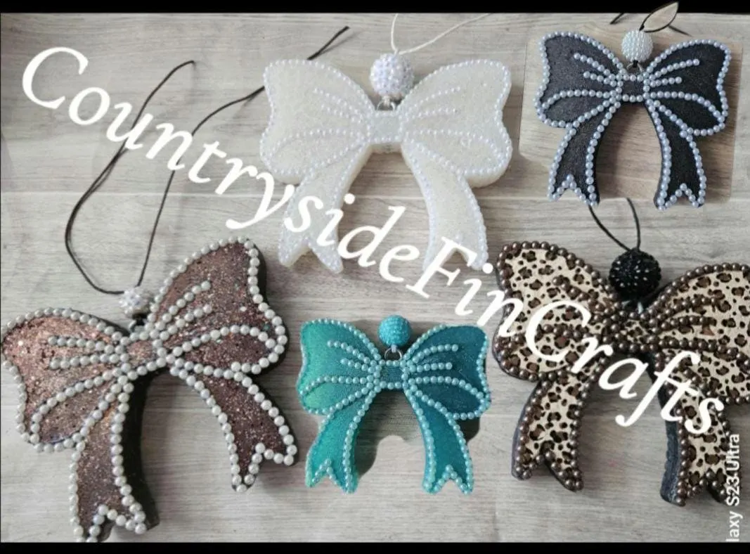 Glitzy rhinestone glitter bow scented car freshner
