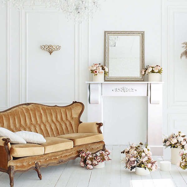Cadre Cheminée Décoratif Florale Bois Blanc Rustique 92x93x22,5