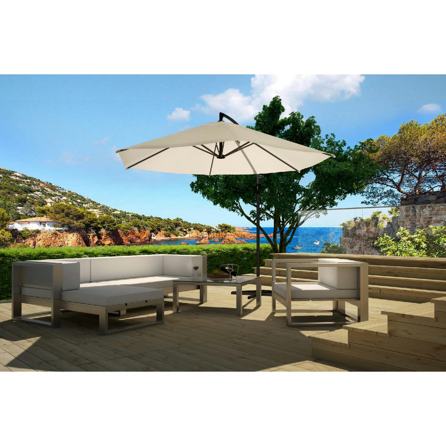 PORTICCIO - Parasol déporté Ø 3m écru