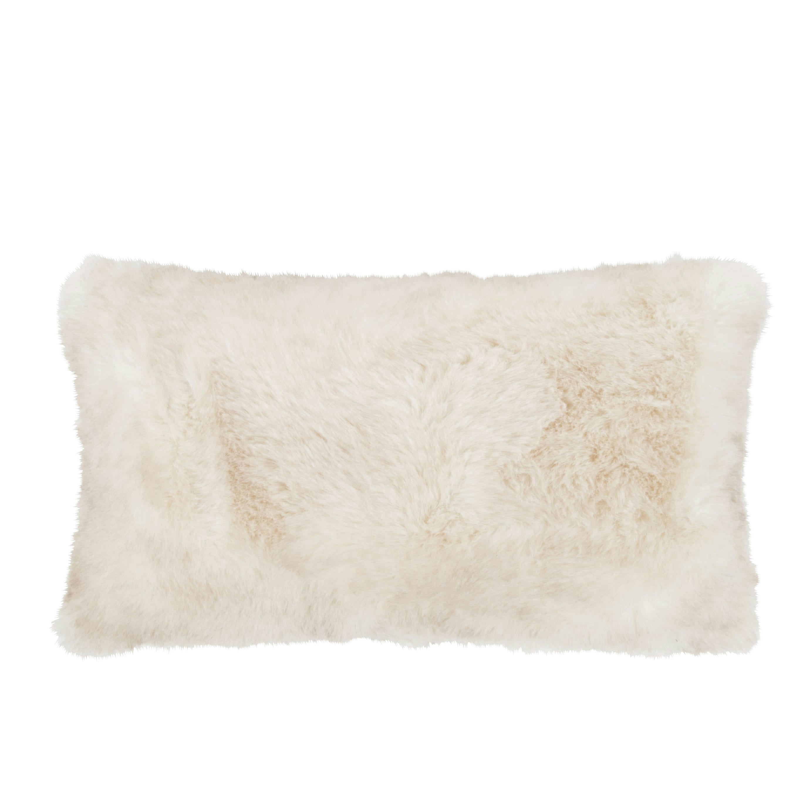 ERIKA - Coussin imitation fourrure beige et marron 50x30