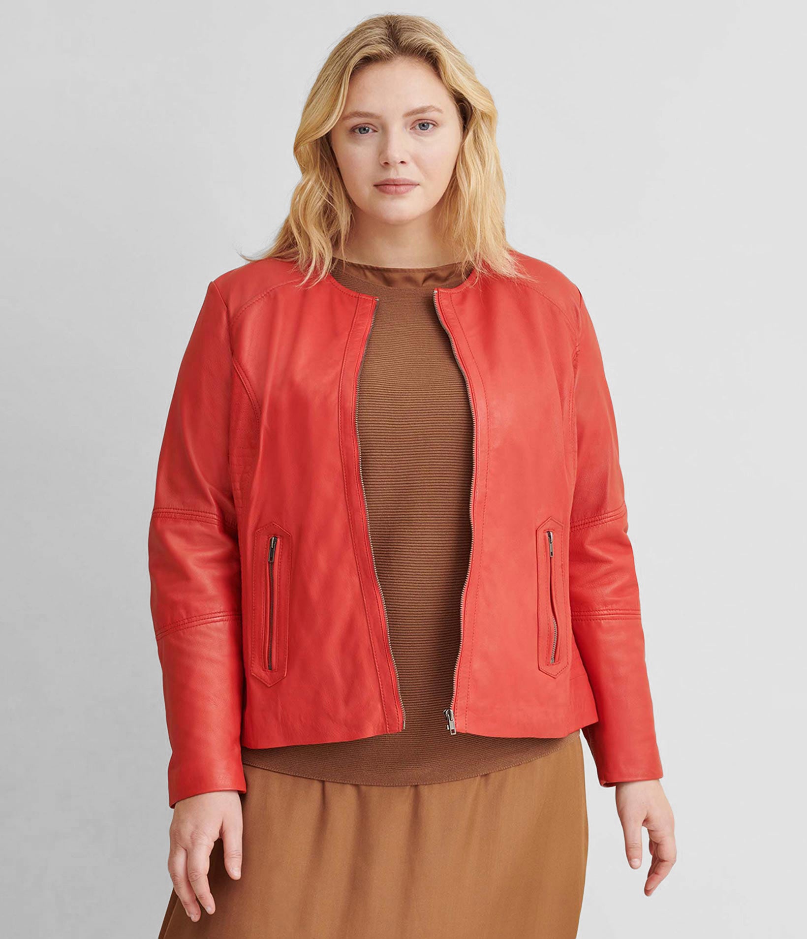 Plus Size Leather Jacket With Side Stitching