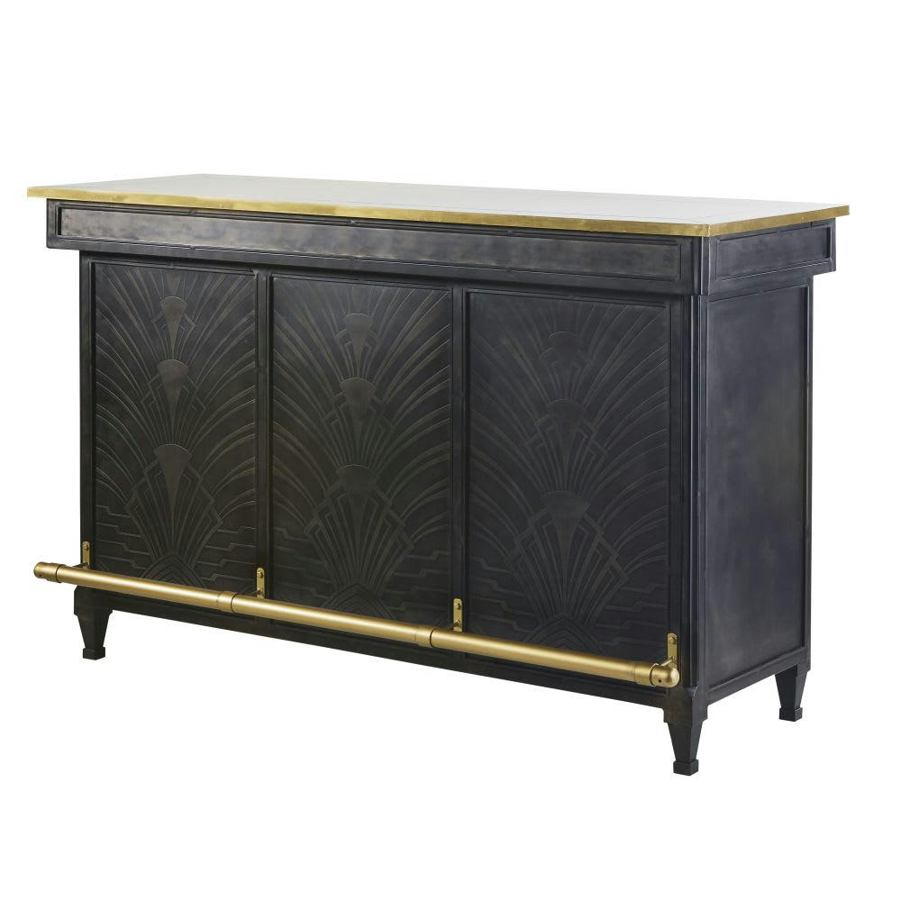 Gotham - Meuble de bar 1 tiroir 1 porte coloris laiton et noir