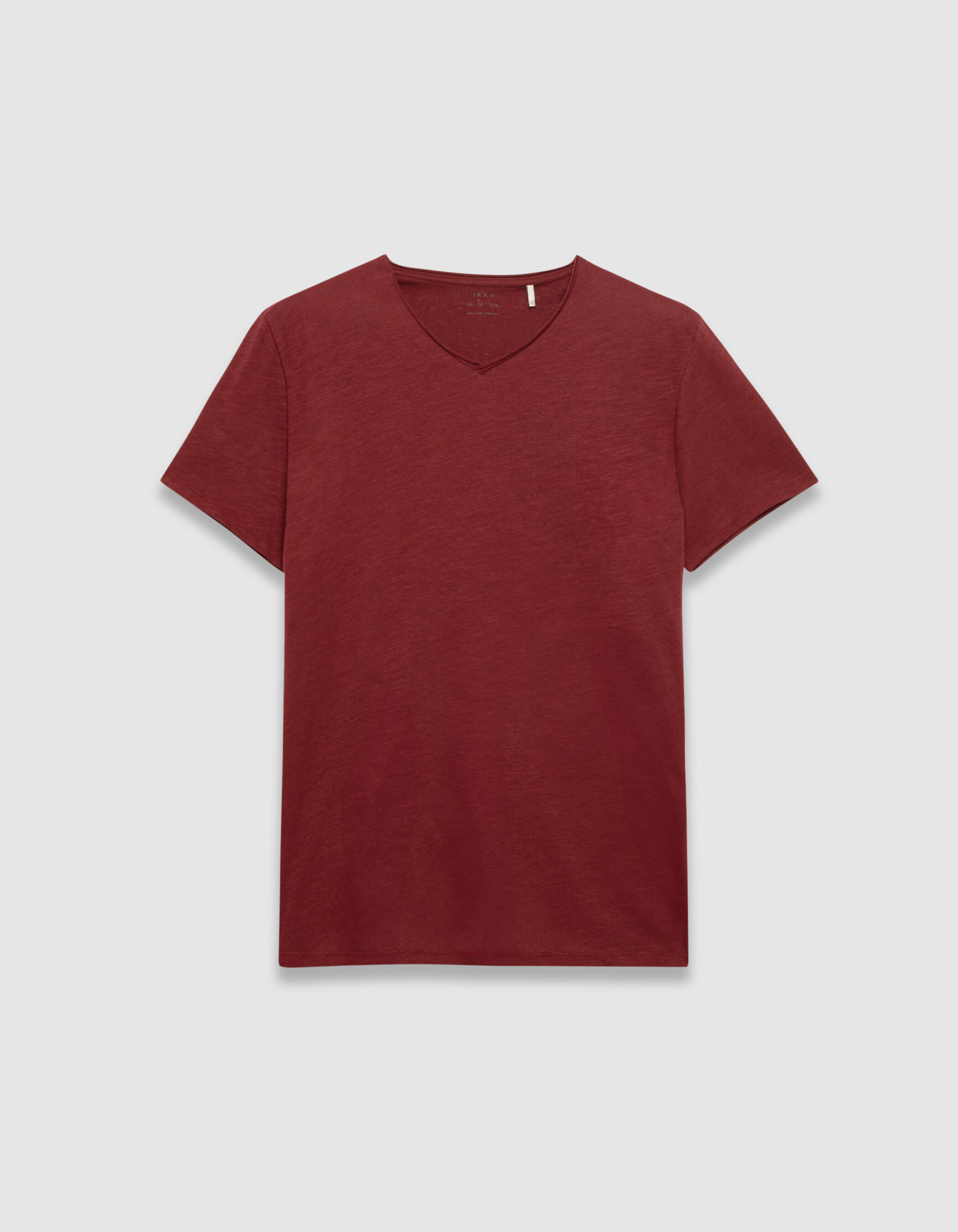 T-shirt encolure V bleu grisé coton bio flammé Homme