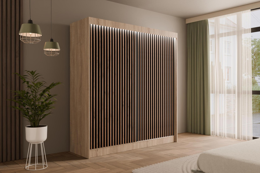 Szafa LED z drzwiami przesuwnymi i lamelami VILANv2 200 x 215 cm