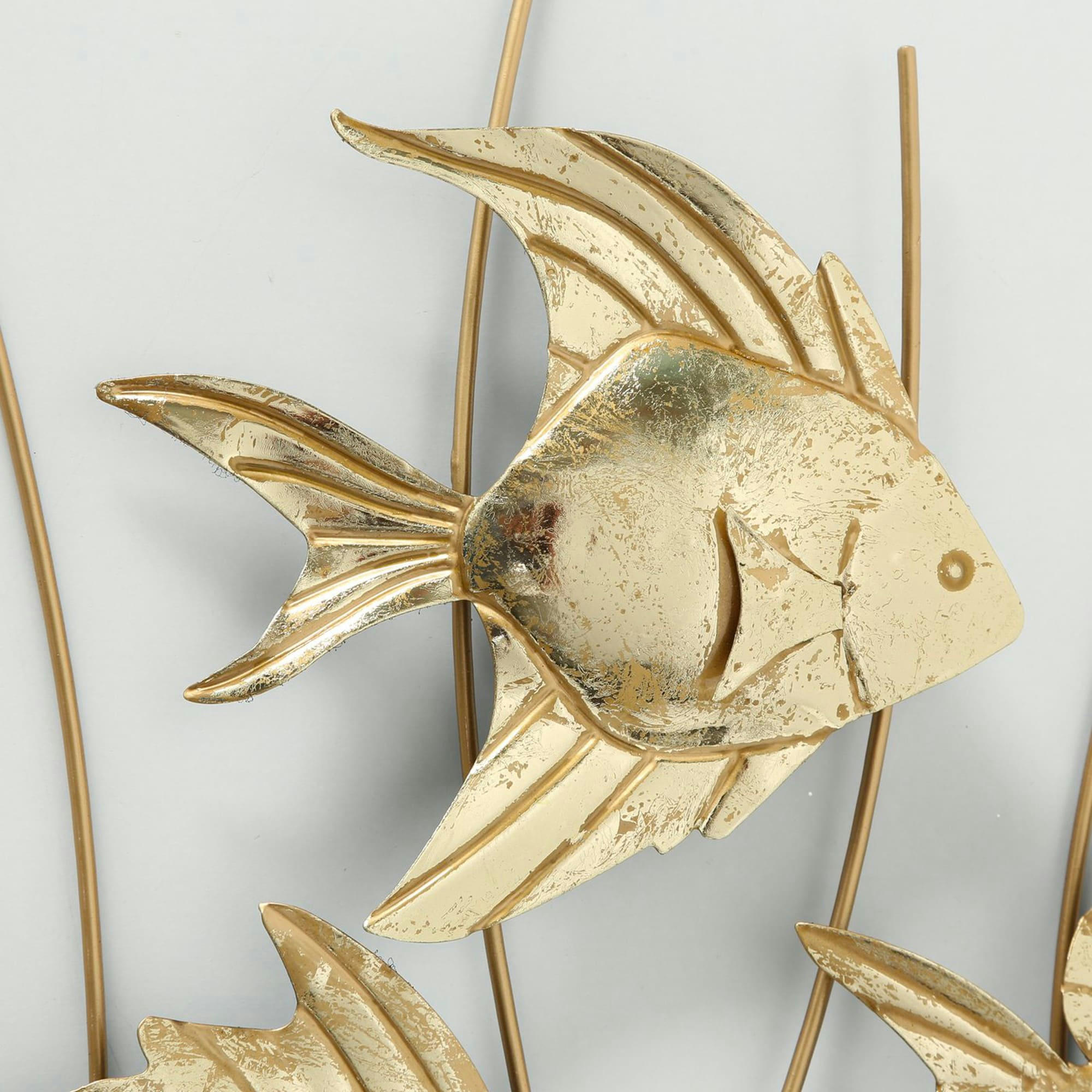 - Décoration murale en métal doré poissons 87x47x4cm