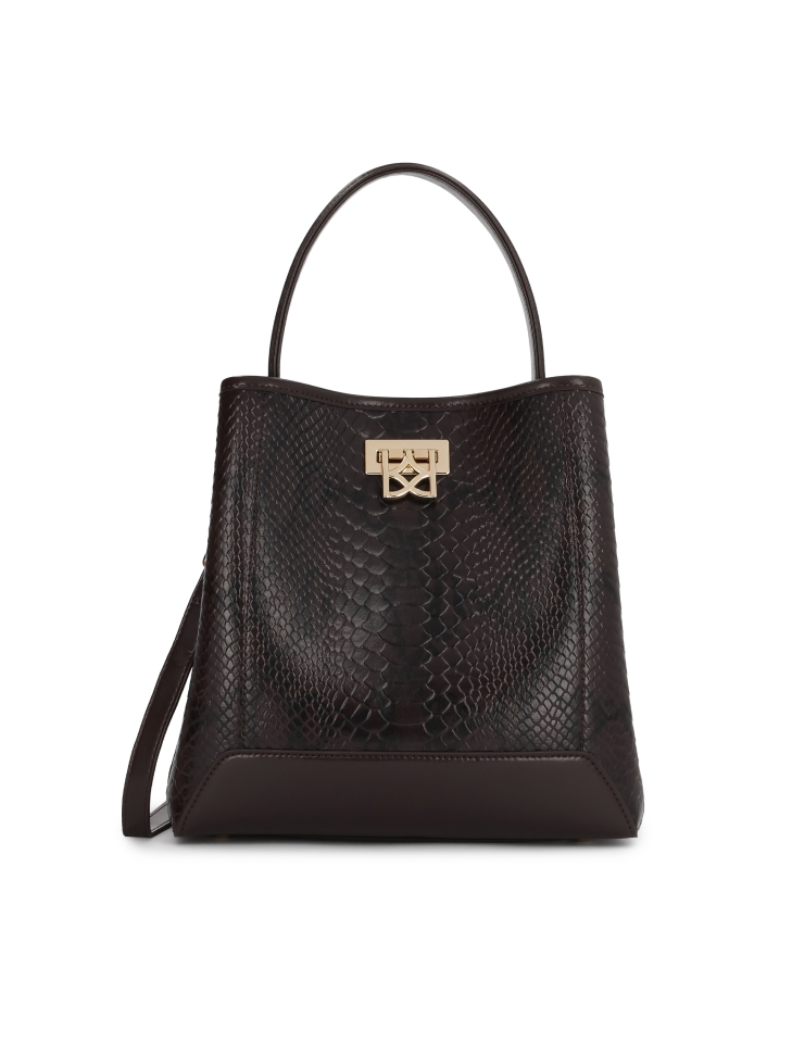 Brown handbag with snake pattern