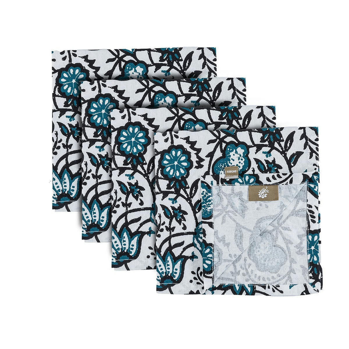 CARMA - Serviettes de table (x4) coton  42x42 bleu peacock