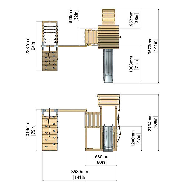 Aire de jeux PolarPlay Farö Aire de jeux portique bois avec balançoire et mur d'escalade avec toboggan &échelle d'escalade
