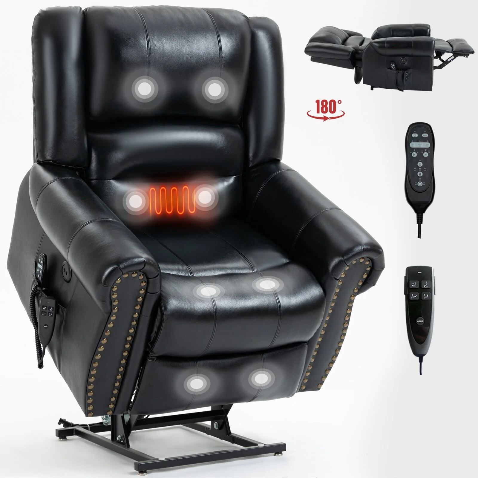 Dual Motor Power Lift Genuine Leather Recliner Chair with Heat Massage and USB Ports