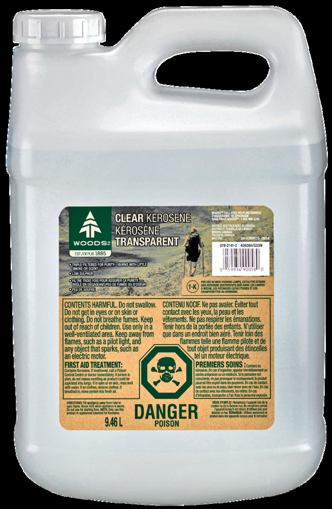 Woods Clear Kerosene, Triple Filtered Fuel For Camping Wick-Feeding Lanterns & Heaters, 9.46-L