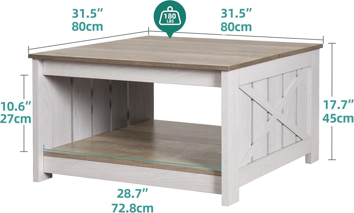 YITAHOME Coffee Table Farmhouse Coffee Table with Storage Rustic Wood Cocktail Table, Square Coffee Tables for Living Meeting Room with Half Open Storage Compartment, Grey Wash