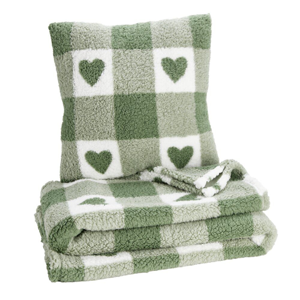 Plaid 130x160cm avec coussin 45x45cm motif tartan assorti (3 modèles)