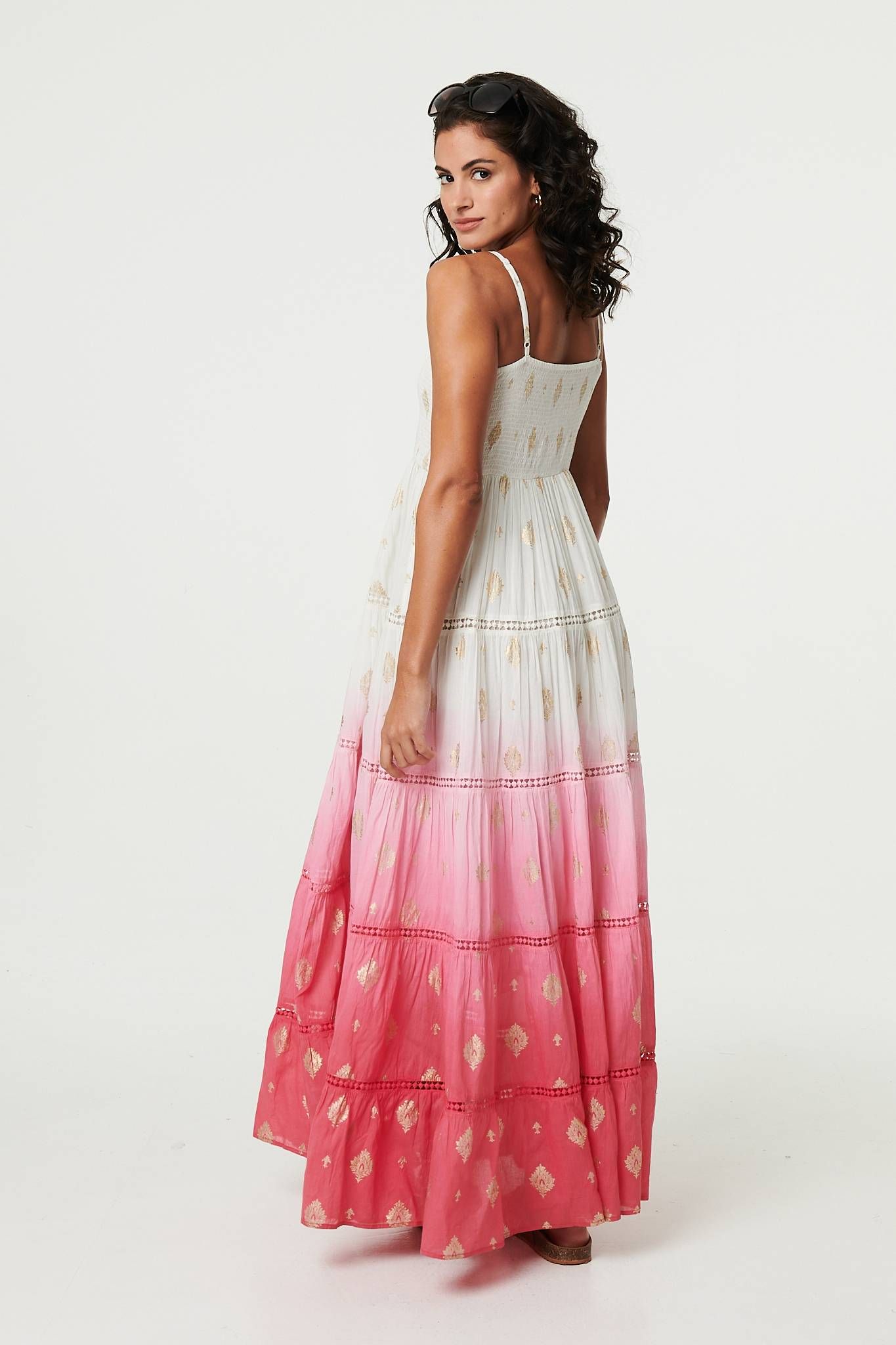 Izabel London Ombre Print Tiered Sleeveless Maxi Dress