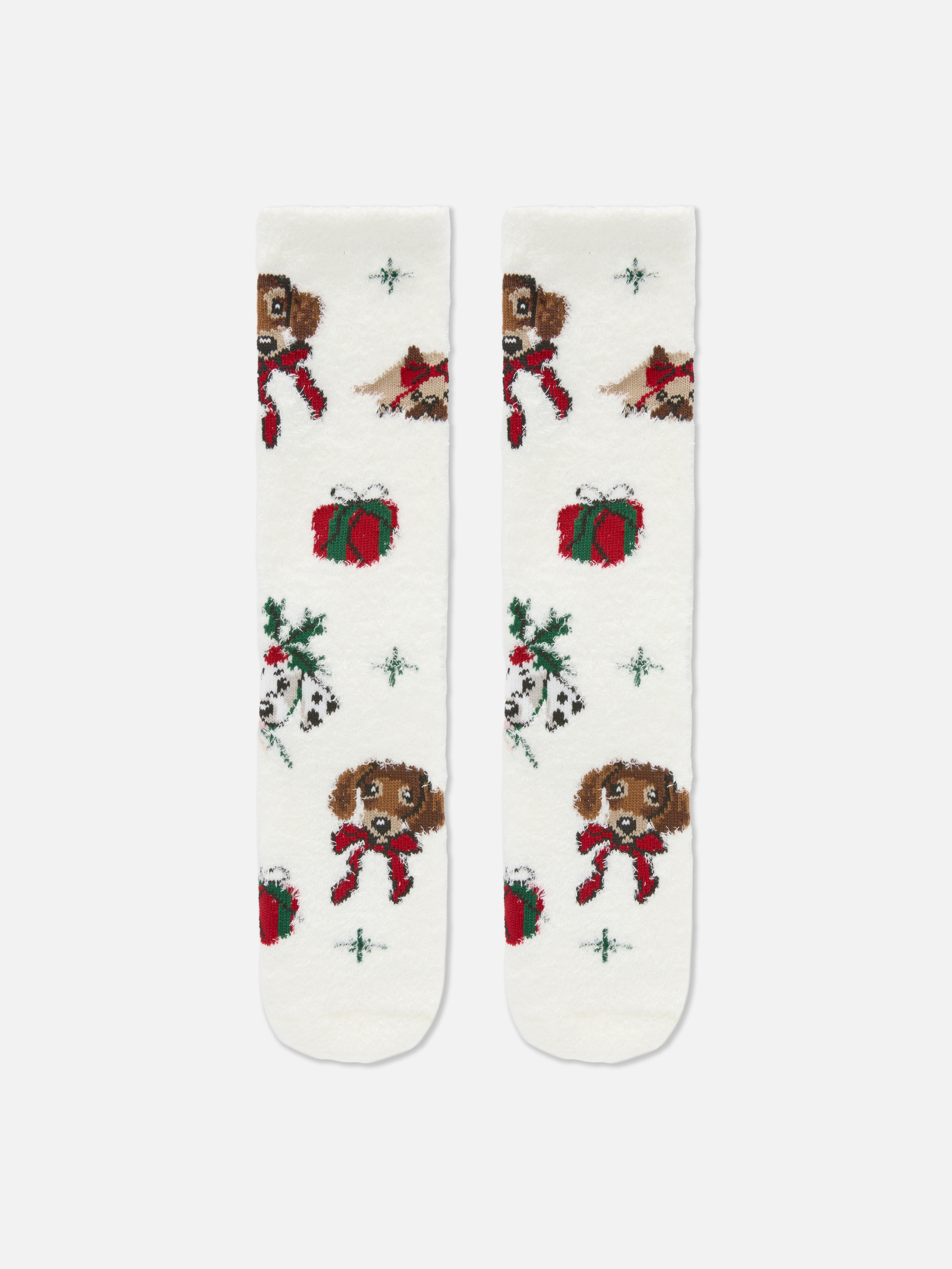 2pk Women's Dog Print Family Christmas Cozy Socks