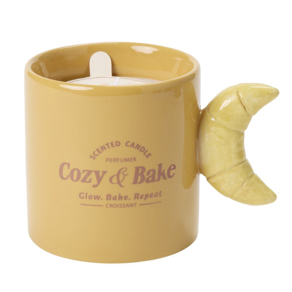 Bougie pot forme mug anse viennoiserie Ø9xH5cm (4 modèles)
